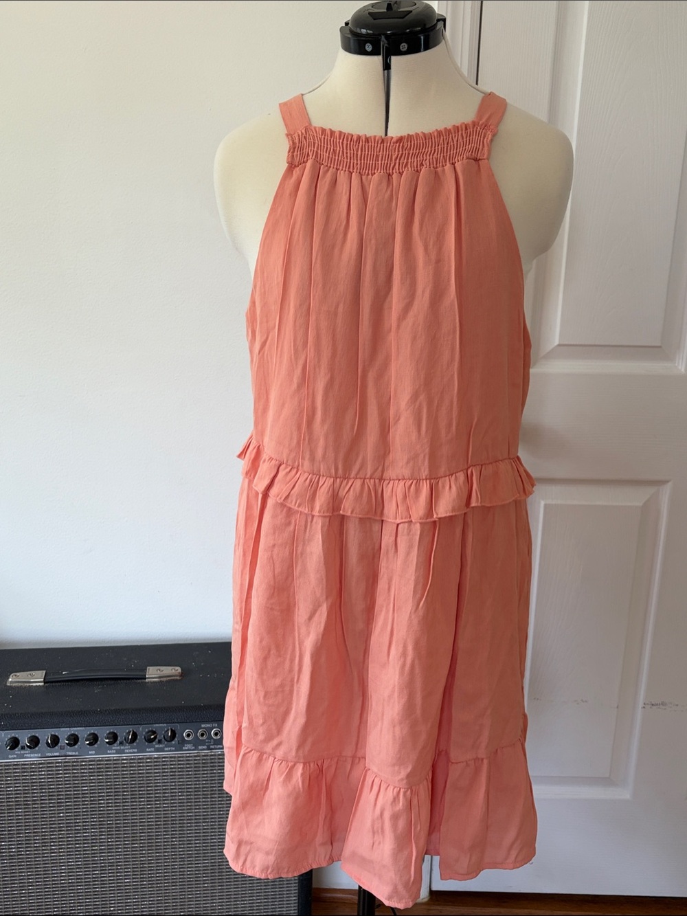 Women’s Coral Halter Ruffle Tier Dress